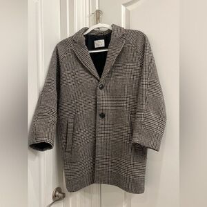 ZARA boy’s Plaid Pea Coat in Brown and Black